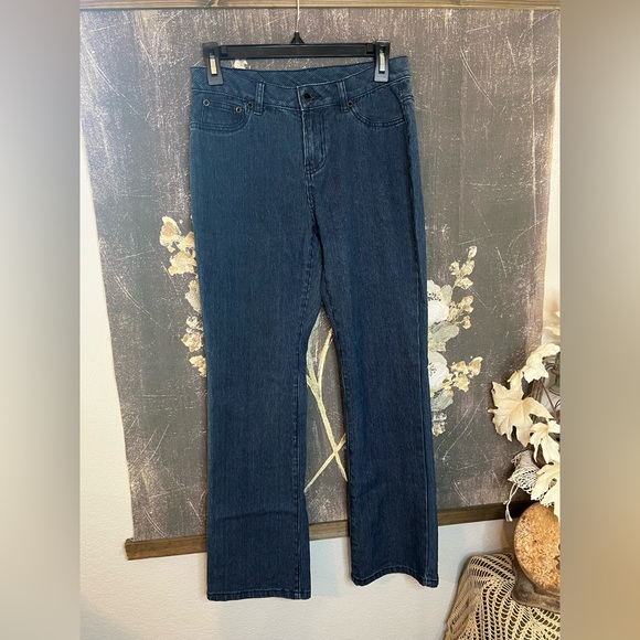 DG2 Diane Gilman Blue Striped Stretch Straight Leg Jeans Sz Petites 2 - Picture 1 of 8